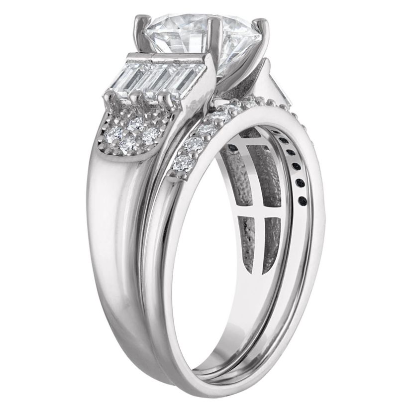 Lab Created Platinum Plated Silver Moissanite Ring Set
