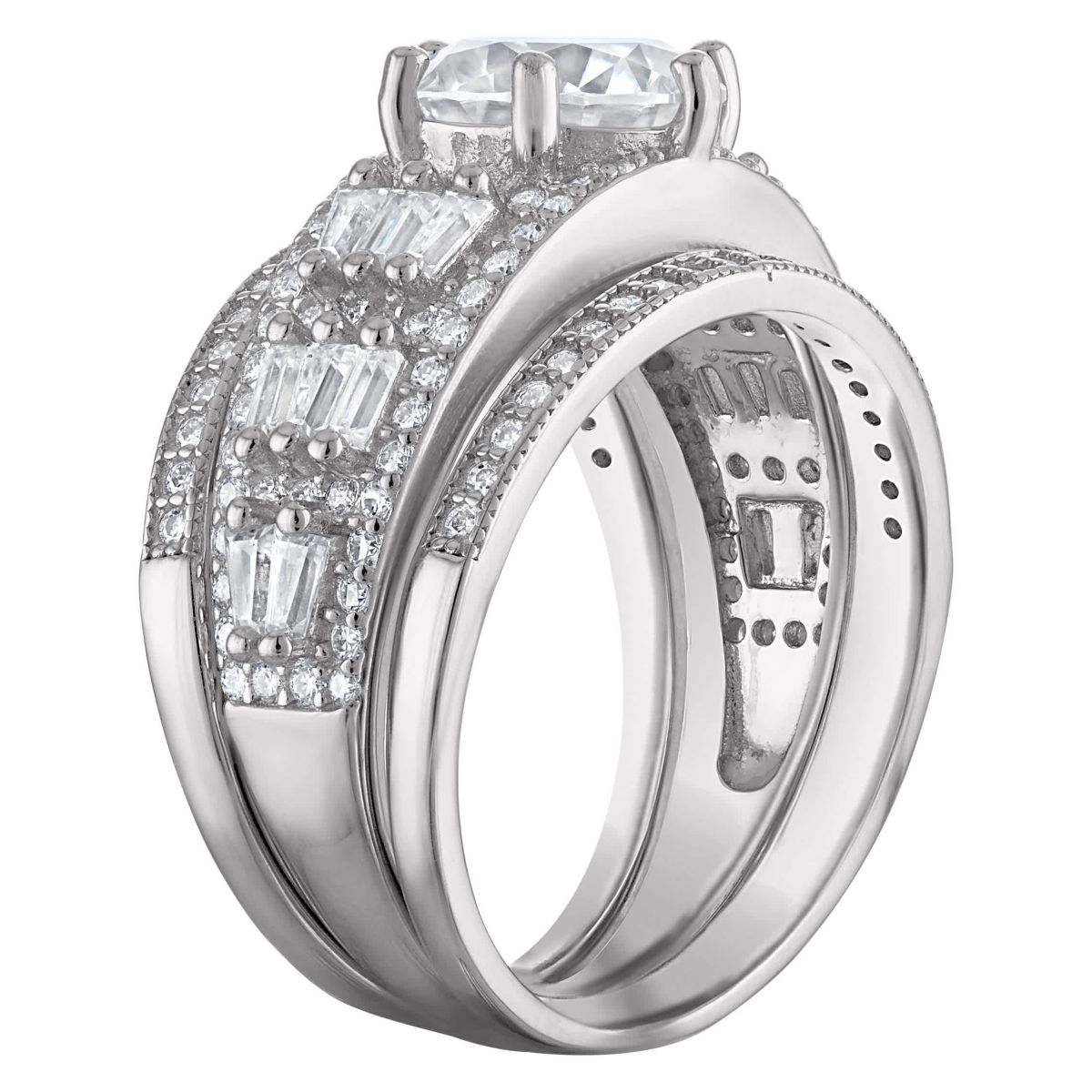 Lab Created Platinum Plated Silver Moissanite Ring Set