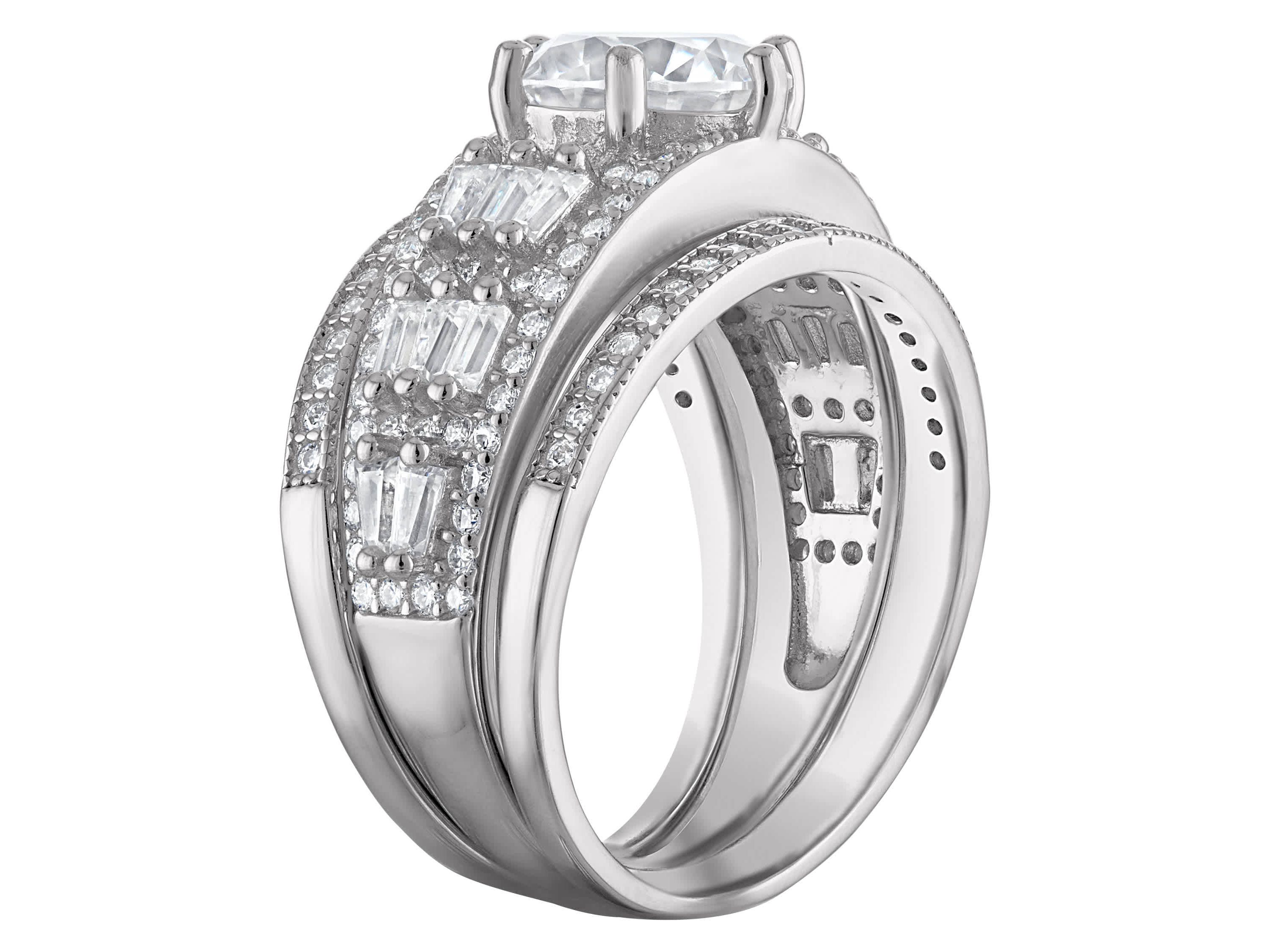 Lab Created Platinum Plated Silver Moissanite Ring Set