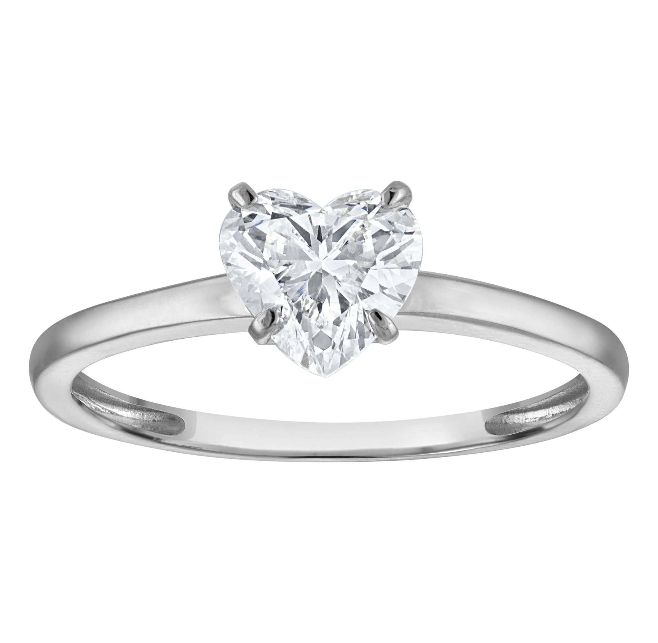 Lab Created 14k White Gold 1 cttw Lab-Grown Diamond Heart Solitaire Ring