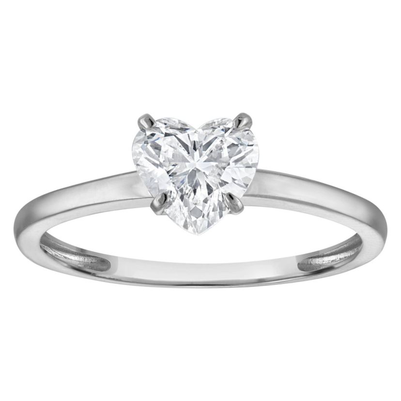 Lab Created 14k White Gold 1 cttw Lab-Grown Diamond Heart Solitaire Ring