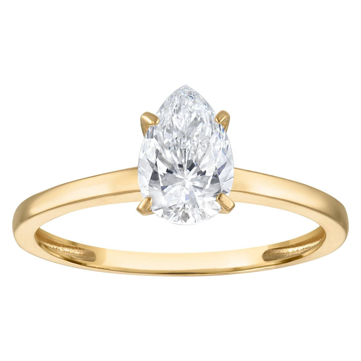 Lab Created 14k Yellow Gold 1 cttw Lab-Grown Diamond Pear Solitaire Ring