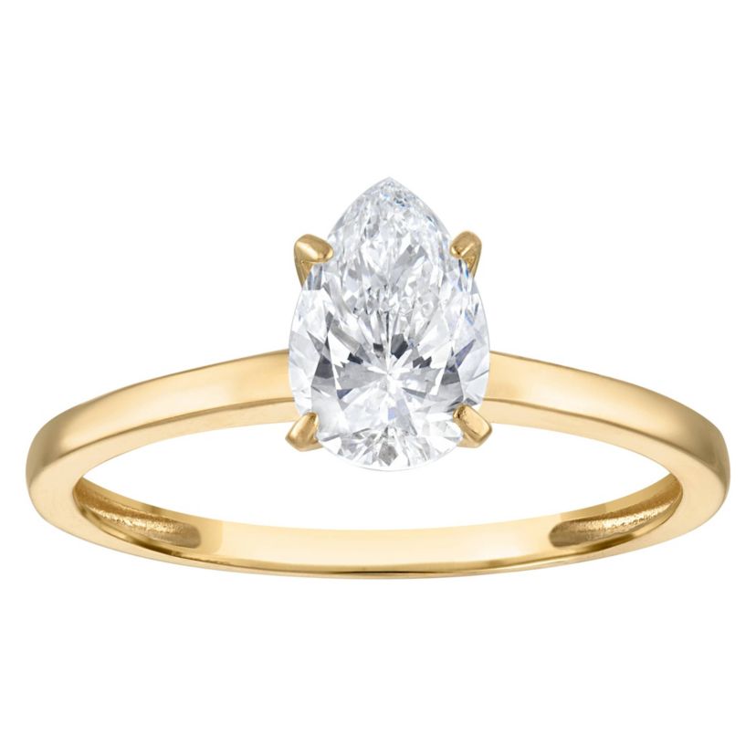Lab Created 14k Yellow Gold 1 cttw Lab-Grown Diamond Pear Solitaire Ring