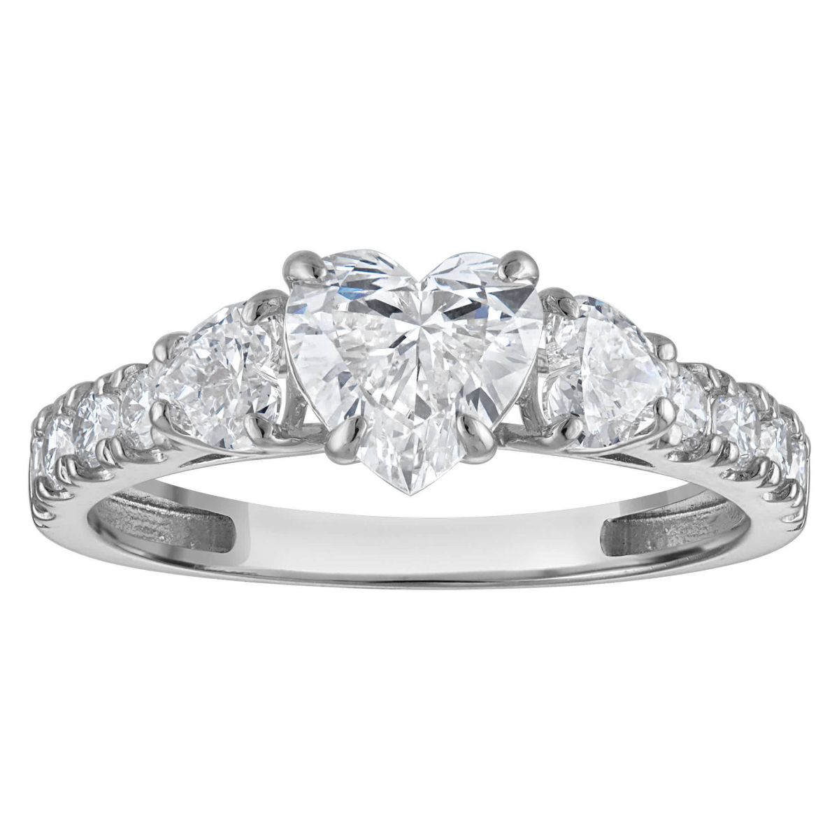 Lab Created 14k White Gold 1.8 cttw Lab-Grown Diamond 3-Stone Heart Engagement Ring