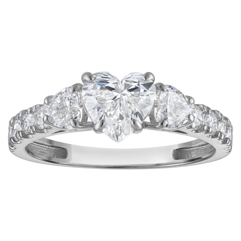 Lab Created 14k White Gold 1.8 cttw Lab-Grown Diamond 3-Stone Heart Engagement Ring