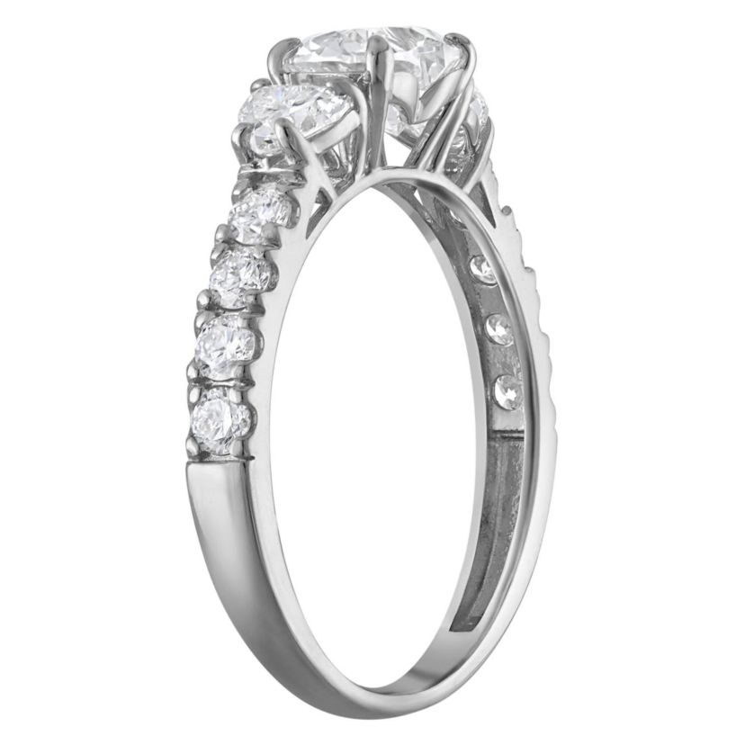 Lab Created 14k White Gold 1.8 cttw Lab-Grown Diamond 3-Stone Heart Engagement Ring