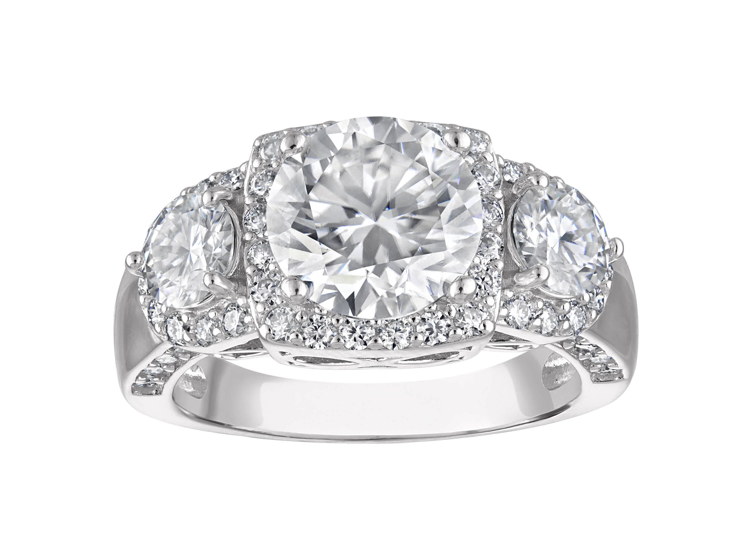 Lab Created Platinum Plated Silver Moissanite Ring Set