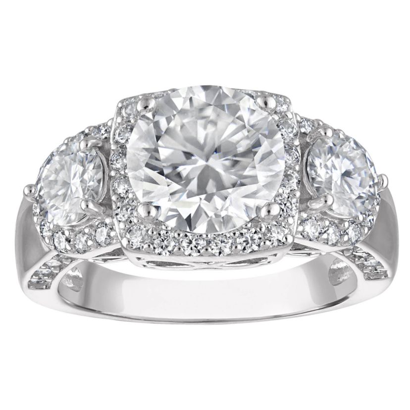 Lab Created Platinum Plated Silver Moissanite Ring Set