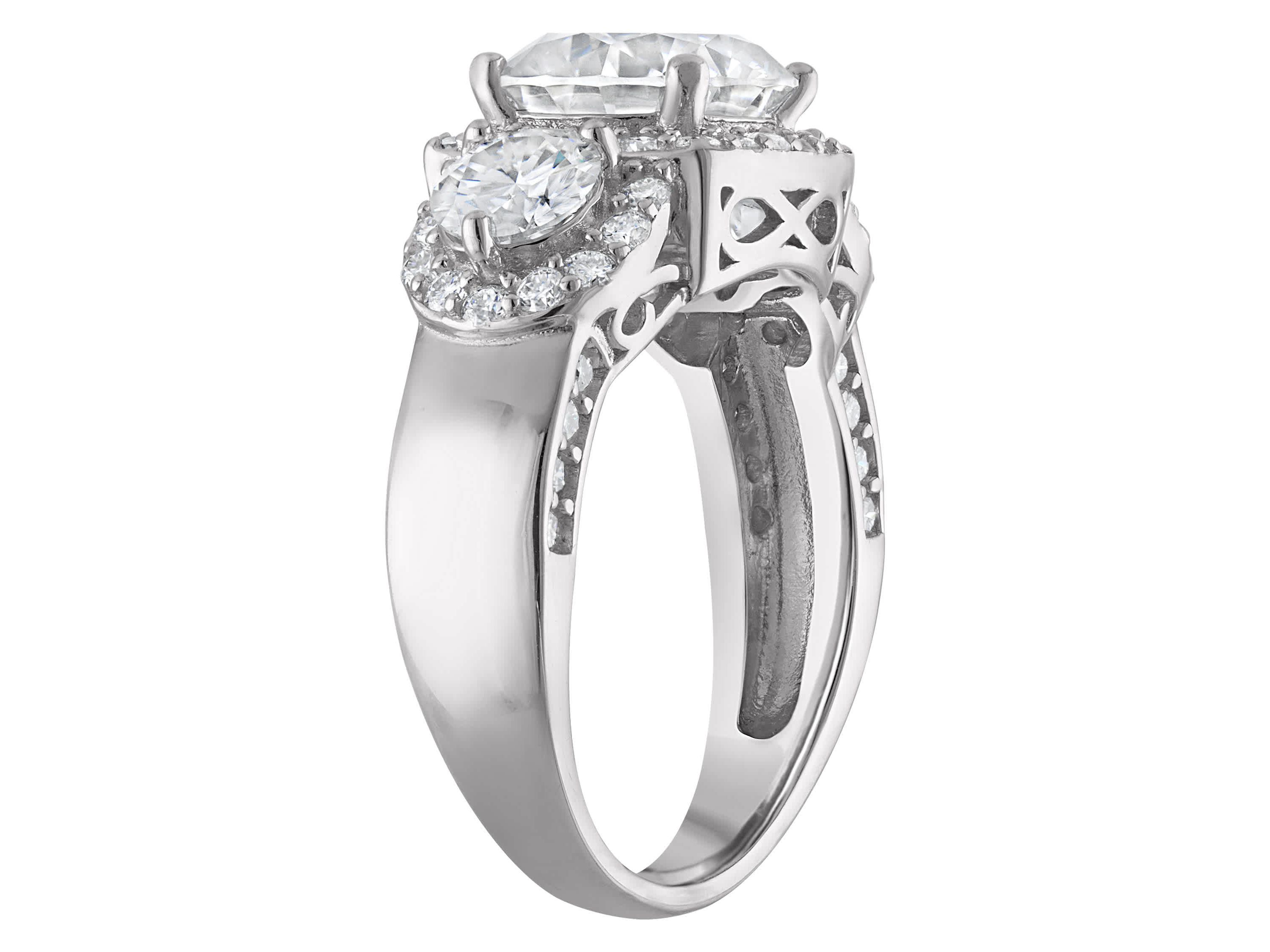 Lab Created Platinum Plated Silver Moissanite Ring Set