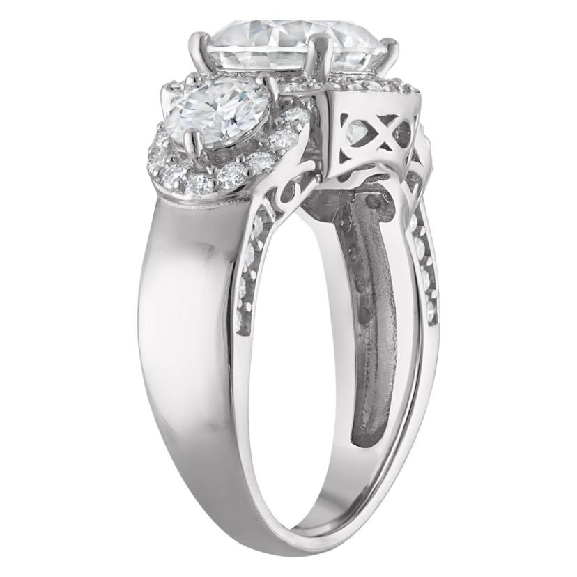Lab Created Platinum Plated Silver Moissanite Ring Set