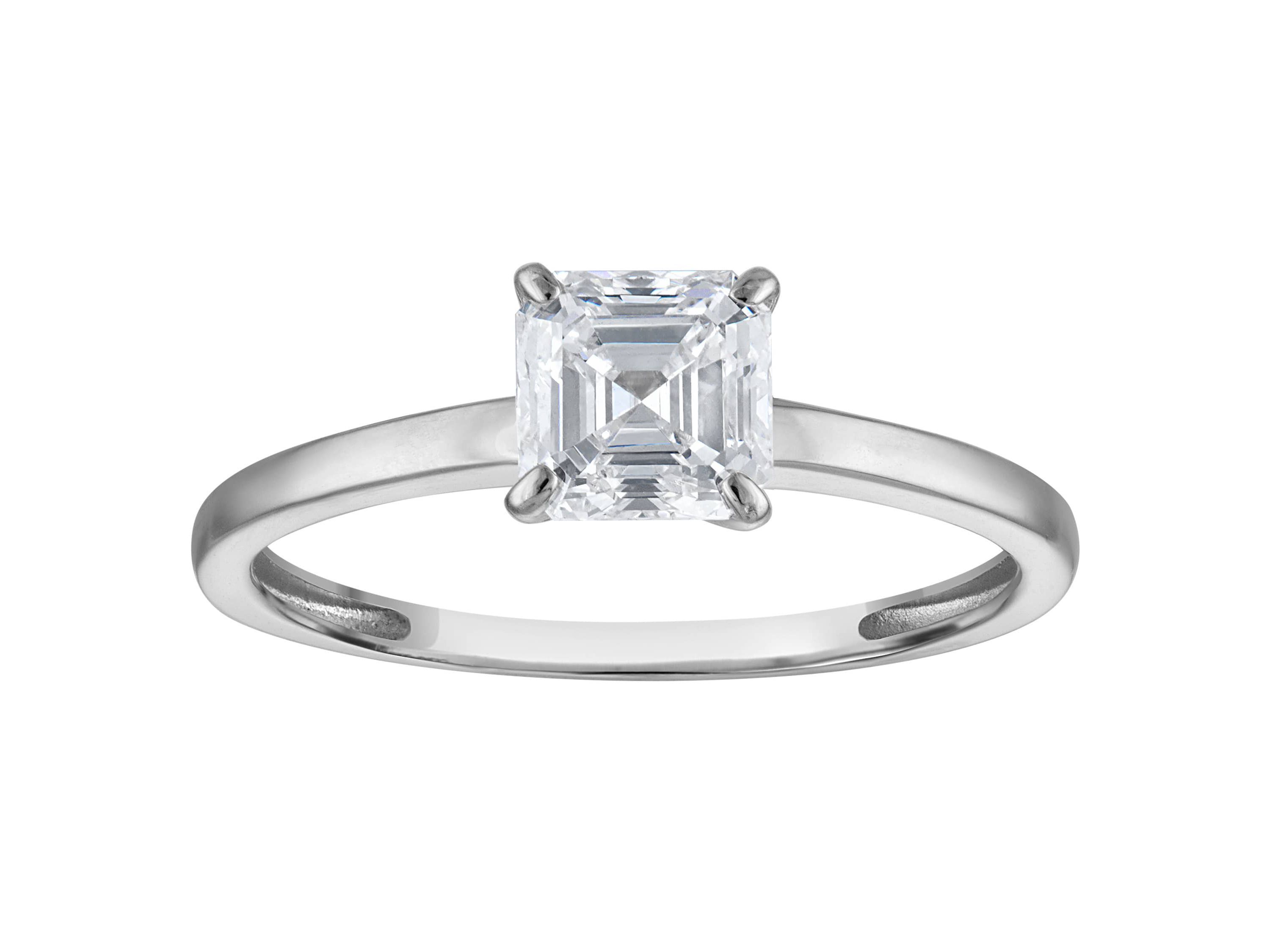 Lab Created 14k White Gold 1 cttw Lab-Grown Diamond Asscher Cut Solitaire Ring