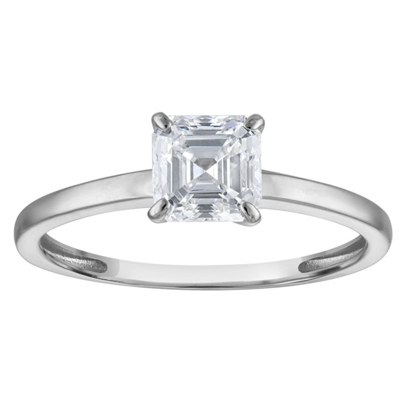 Lab Created 14k White Gold 1 cttw Lab-Grown Diamond Asscher Cut Solitaire Ring