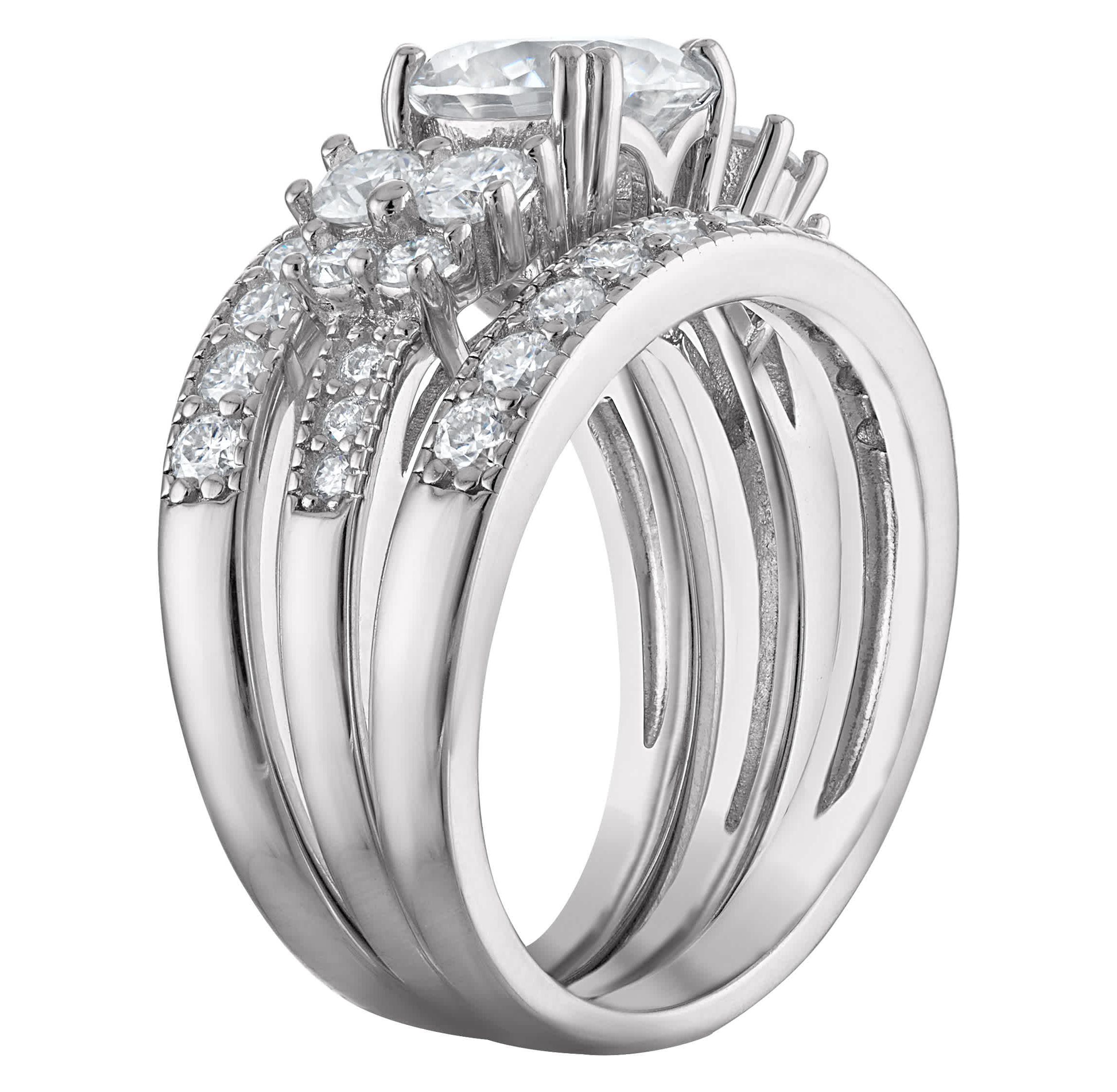 Lab Created Platinum Plated Silver Moissanite Ring Set