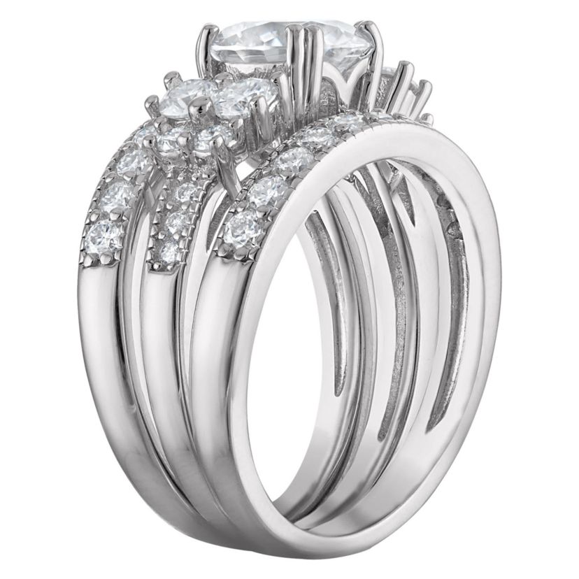 Lab Created Platinum Plated Silver Moissanite Ring Set