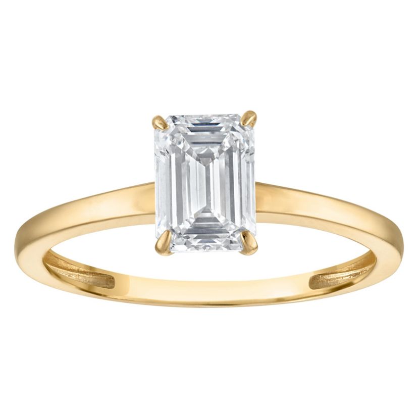 Lab Created 14k Yellow Gold 1 cttw Lab-Grown Diamond Emerald Solitaire Ring