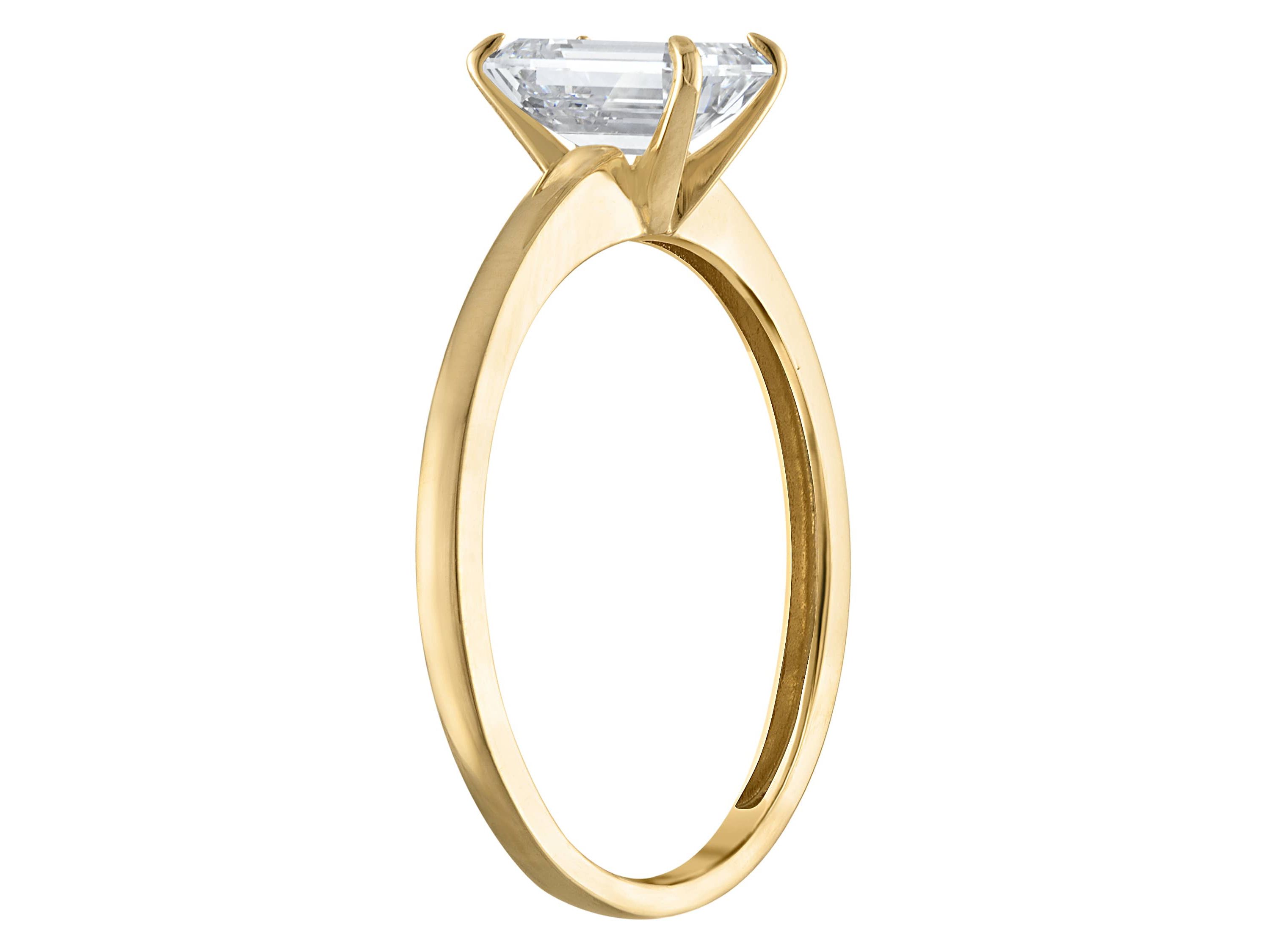 Lab Created 14k Yellow Gold 1 cttw Lab-Grown Diamond Emerald Solitaire Ring