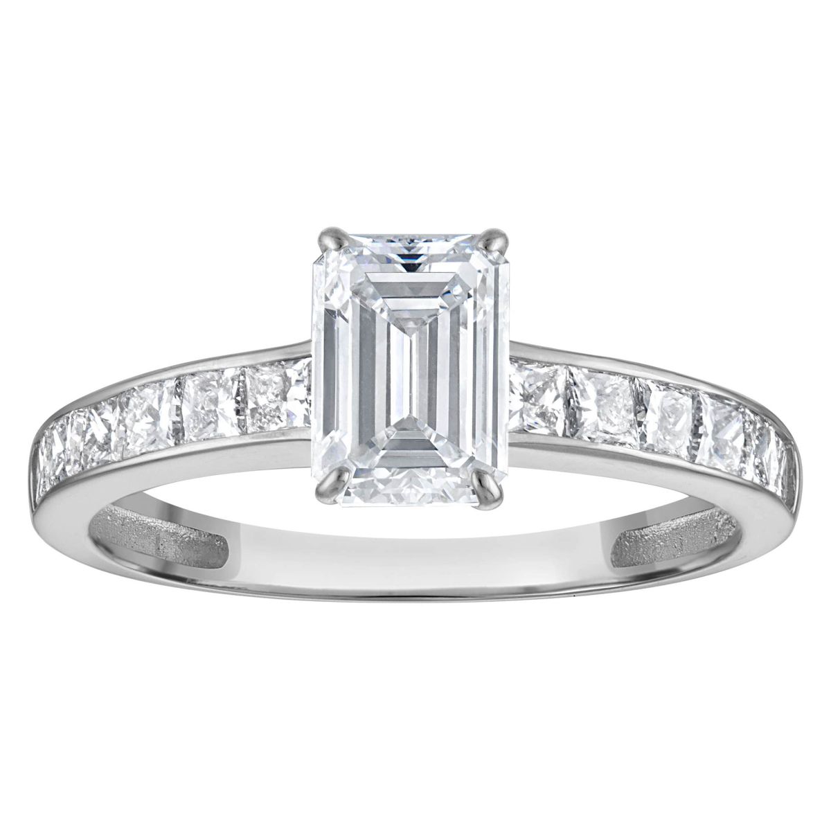 Lab Created 14k White Gold 1.75 cttw Lab-Grown Diamond Emerald Engagement Ring