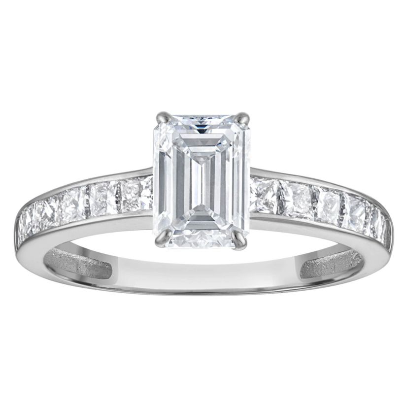Lab Created 14k White Gold 1.75 cttw Lab-Grown Diamond Emerald Engagement Ring
