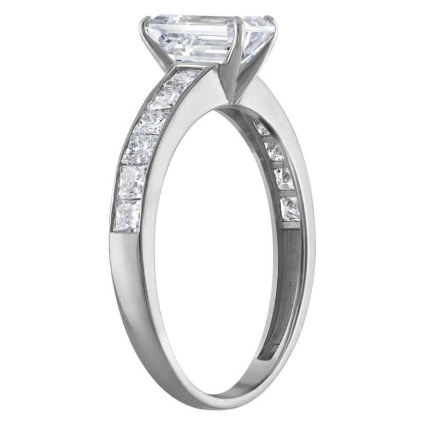 Lab Created 14k White Gold 1.75 cttw Lab-Grown Diamond Emerald Engagement Ring