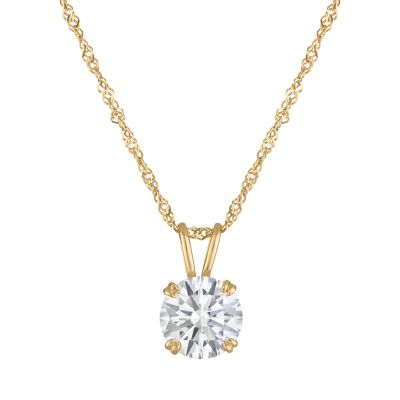 Jordan Blue NYC Lab Created 14K Gold 2 CT Round Cut Created Moissanite Solitaire Pendant, Yellow, 18 in