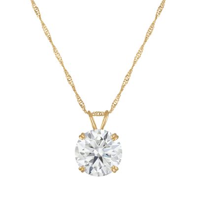 Jordan Blue NYC Lab Created 14K Gold 3 CT Round Cut Created Moissanite Solitaire Pendant, Yellow, 18 in