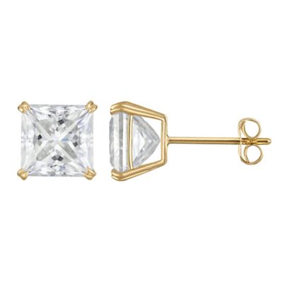 Jordan Blue NYC Lab Created 14K Gold 3 CT Princess Cut Created Moissanite Solitaire Stud Earrings, Yellow