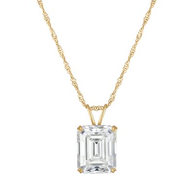 Jordan Blue NYC Lab Created 14K Gold 3.5 CT Emerald Cut Created Moissanite Solitaire Pendant, Yellow, 18 in