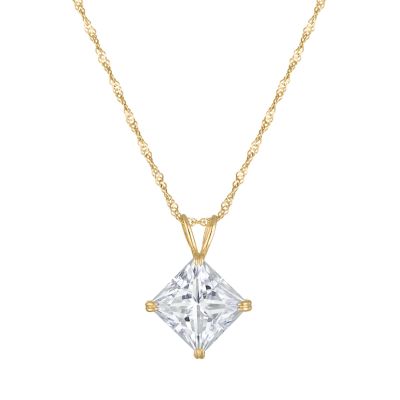 Jordan Blue NYC Lab Created 14K Gold 2.5 CT Princess Cut Created Moissanite Solitaire Pendant