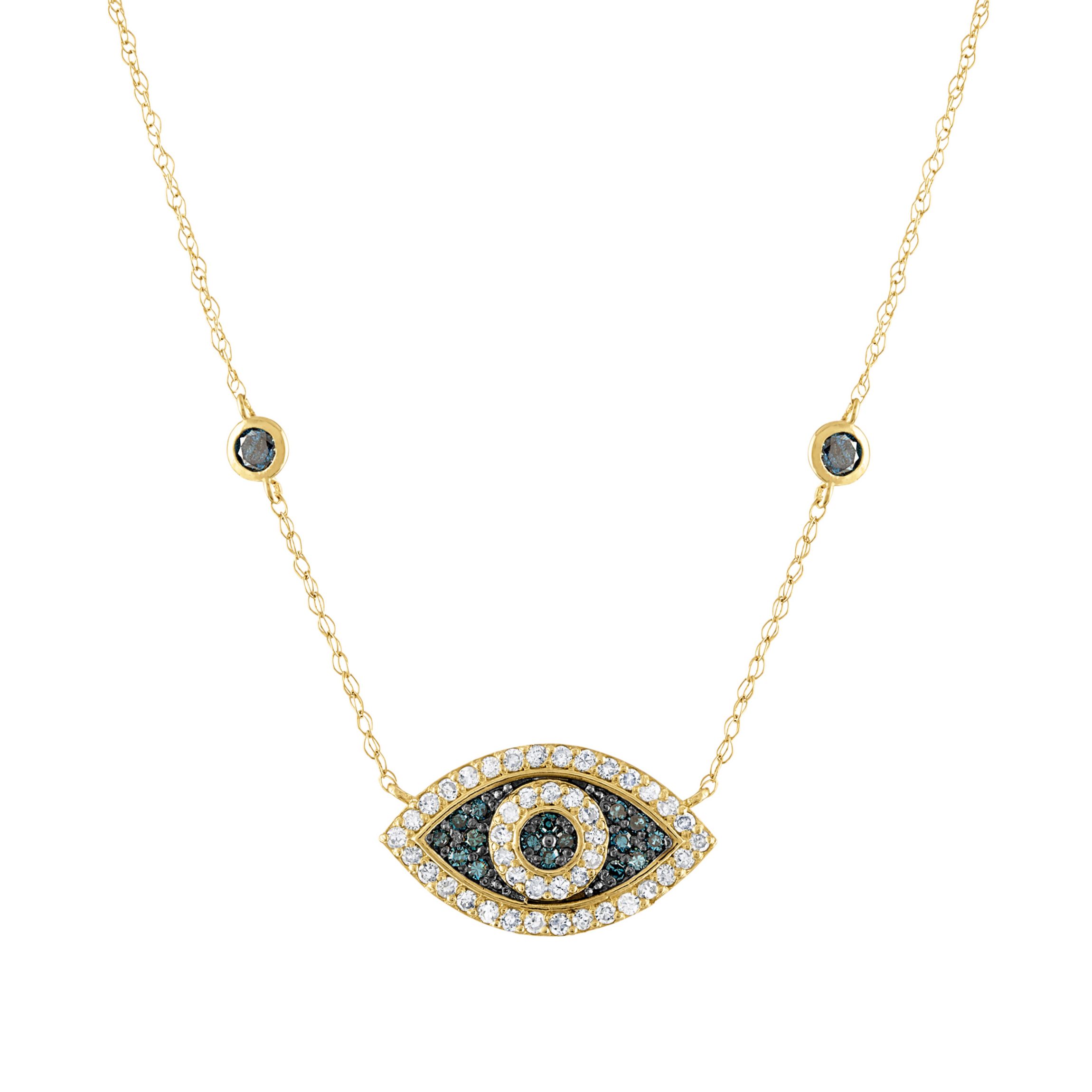 10K Gold Blue Diamond Evil Eye Pendant