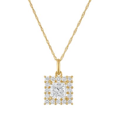Jordan Blue NYC Lab Created 10K Gold 1.4 Cttw Princess-Cut Lab-Grown Diamond Pendant
