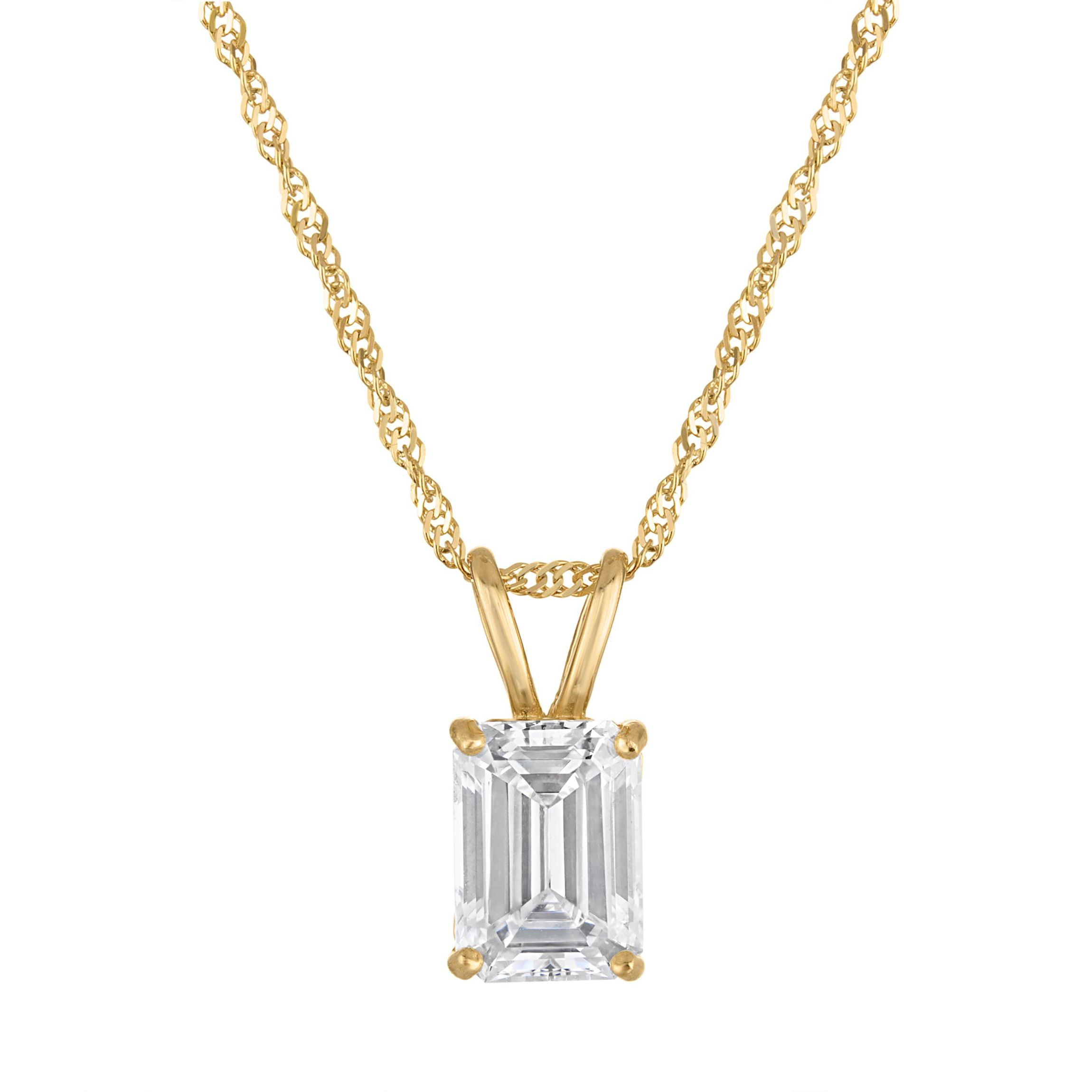 Lab Created 14k Yellow Gold 1 cttw Lab-Grown Emerald Diamond Solitaire Pendant