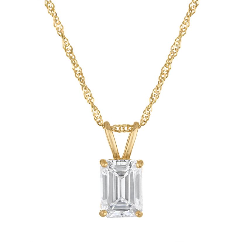 Lab Created 14k Yellow Gold 1 cttw Lab-Grown Emerald Diamond Solitaire Pendant