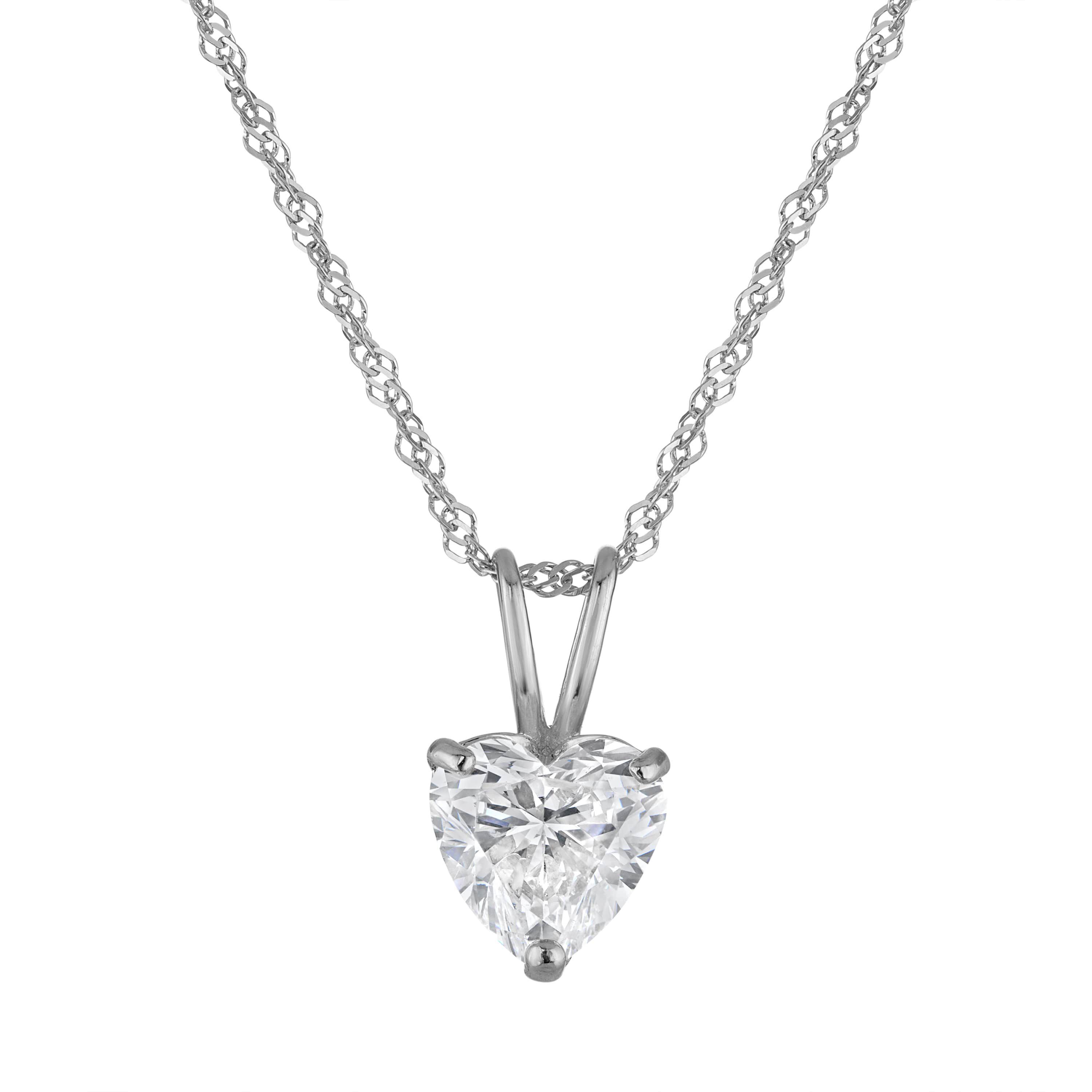 Lab Created 14k White Gold 1 cttw Lab-Grown Heart Diamond Solitaire Pendant