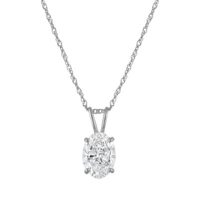 Jordan Blue NYC Lab Created 14K White Gold 1 Cttw Oval-Cut Lab-Grown Diamond Pendant With Singapore Chain