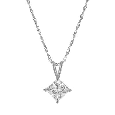 Jordan Blue NYC Lab Created 14K White Gold 1Cttw Princess Cut Lab Grown Diamond Pendant With Singapore Chain, 7