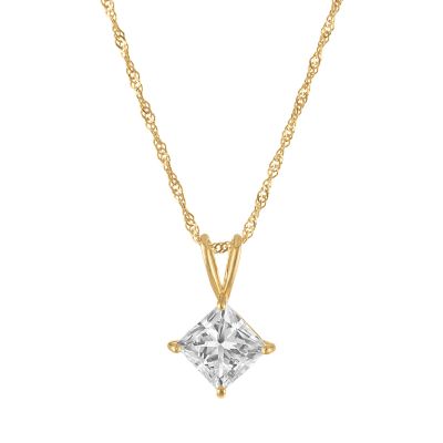 Jordan Blue NYC Lab Created 14K Gold 1Cttw Princess Cut Lab Grown Diamond Pendant With Singapore Chain, Yellow, 18 in