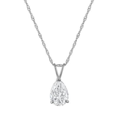 Jordan Blue NYC Lab Created 14K White Gold 1 Cttw Pear Lab Grown Diamond Pendant With Singapore Chain