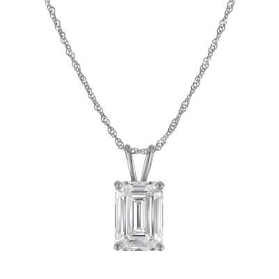 Jordan Blue NYC Lab Created 14K White Gold 2 Cttw Emerald-Cut Lab-Grown Diamond Pendant With Singapore Chain