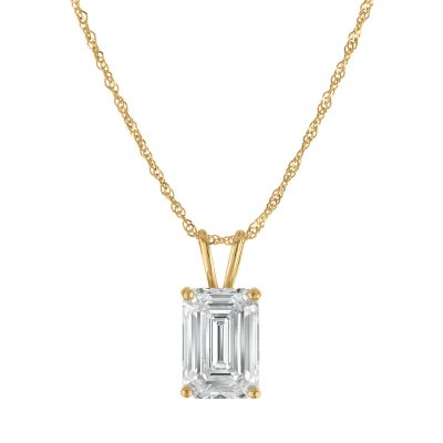 Jordan Blue NYC Lab Created 14K Gold 2 Cttw Emerald-Cut Lab-Grown Diamond Pendant With Singapore Chain