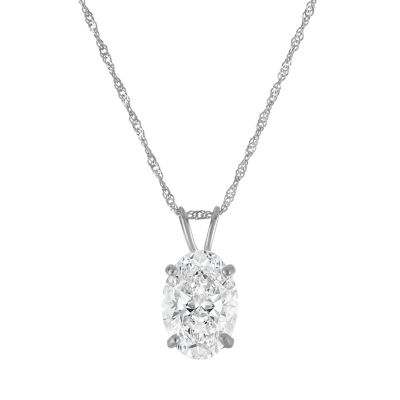 Jordan Blue NYC Lab Created 14K White Gold 2 Cttw Oval-Cut Lab-Grown Diamond Singapore Chain Pendant