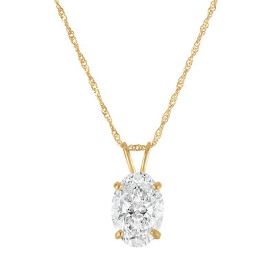 Jordan Blue NYC Lab Created 14K Gold 2 Cttw Oval-Cut Lab-Grown Diamond Singapore Chain Pendant