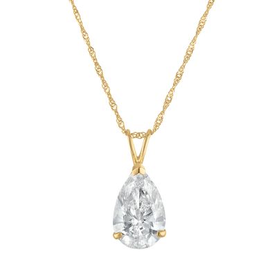 Jordan Blue NYC Lab Created 14K Gold 2 Cttw Pear-Cut Lab-Grown Diamond Singapore Chain Pendant