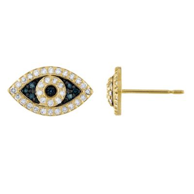 Jordan Blue NYC 10K Gold Blue Diamond Evil Eye Earrings