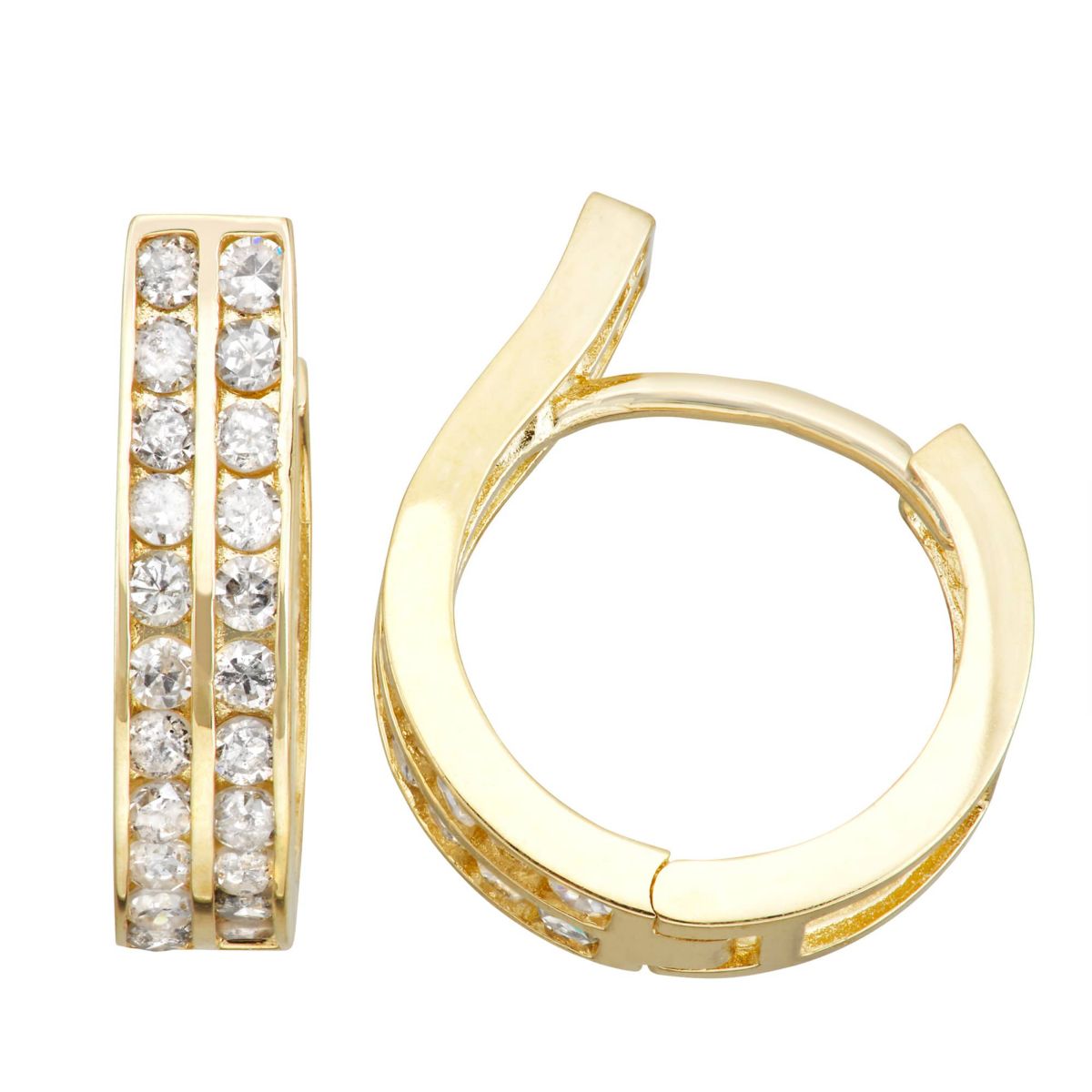 10Kt Gold White Diamond Huggies Earrings