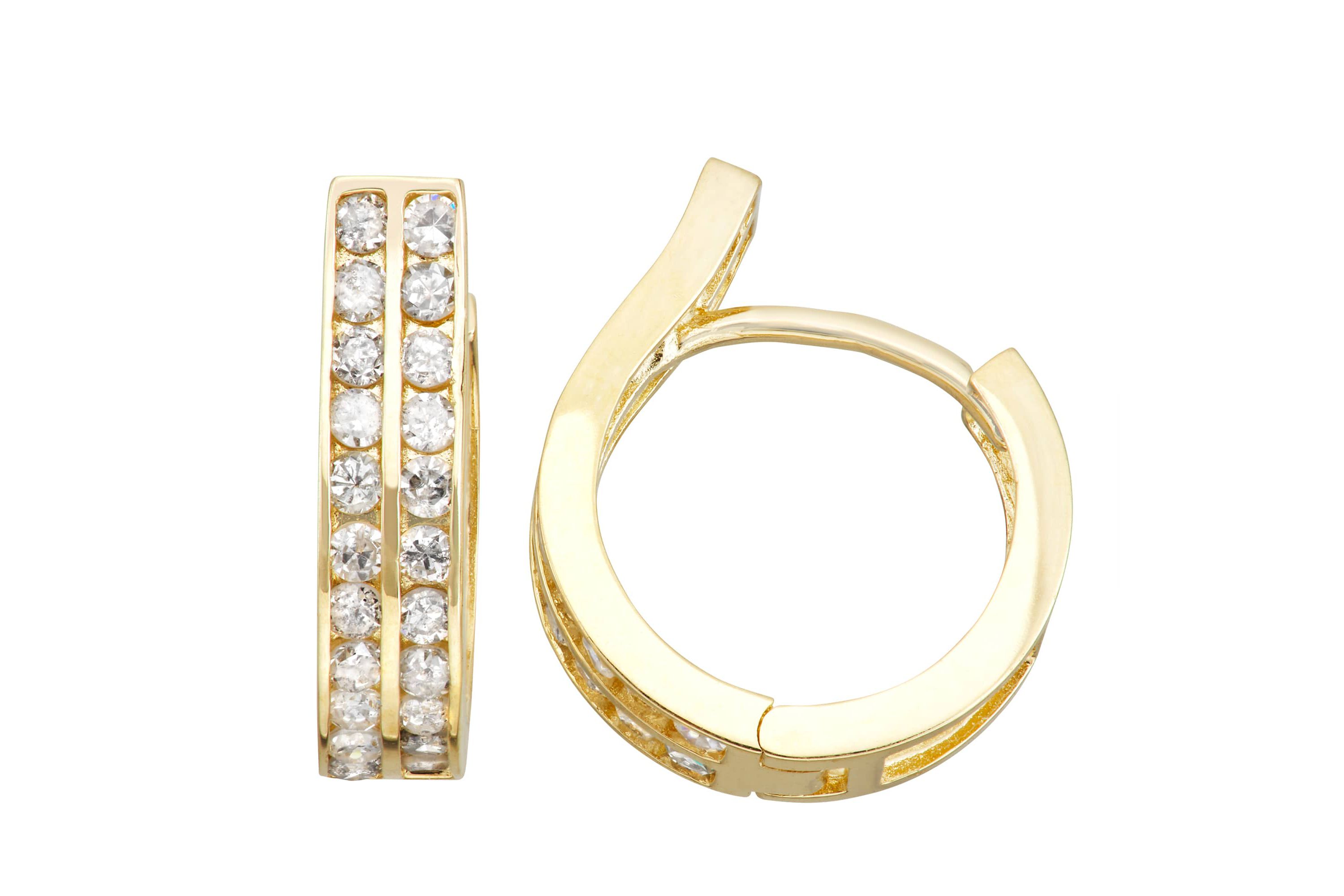 10Kt Gold White Diamond Huggies Earrings