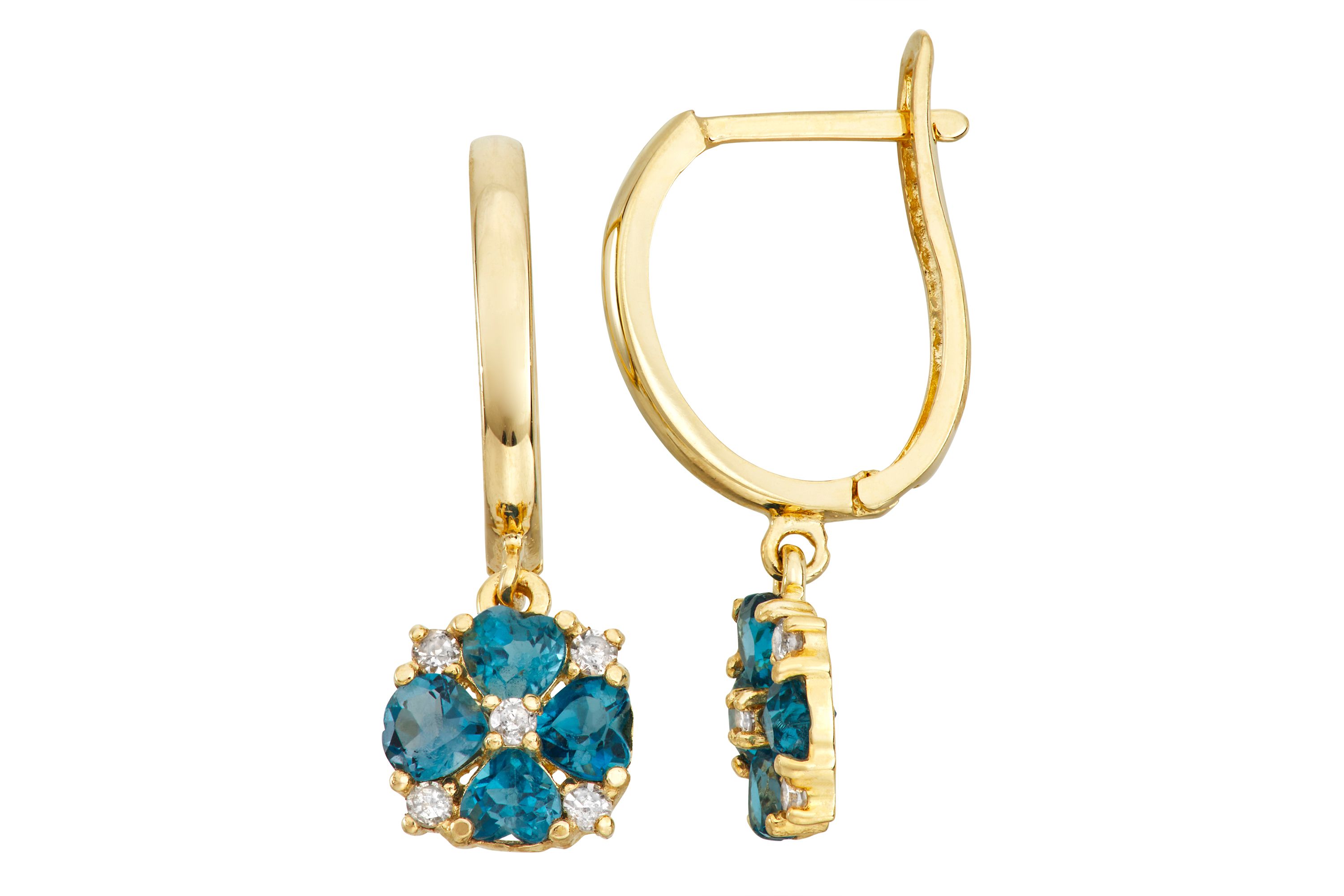 10K Gold London Blue Topaz And Diamond Earrings