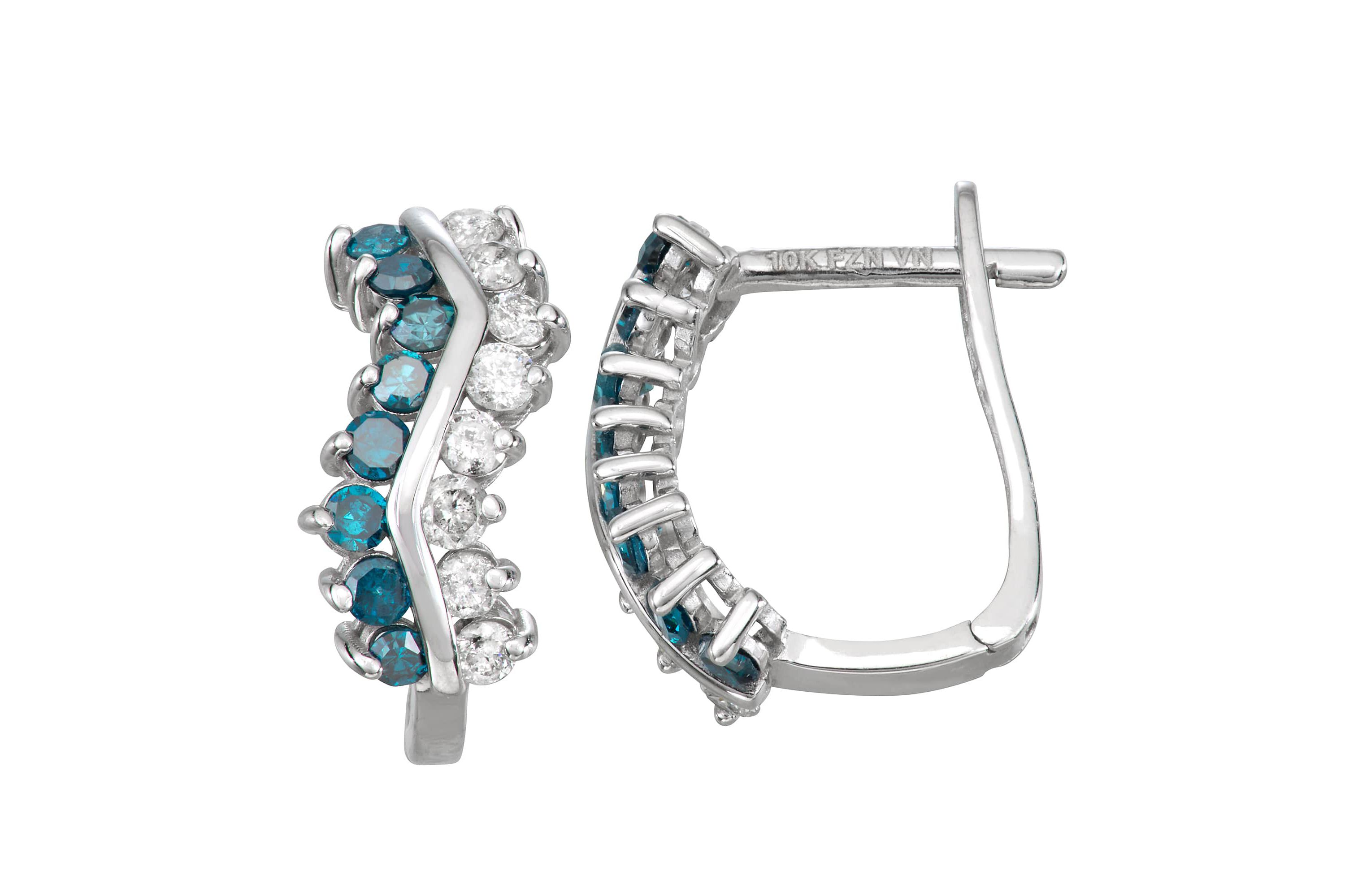 10Ktw Gold White And Blue Diamond Huggie Earrings