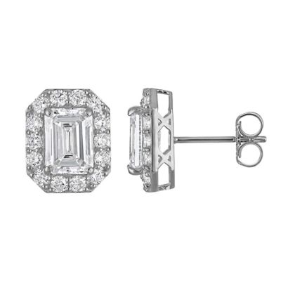 Jordan Blue NYC Lab Created 10K White Gold 2.75 Cttw Emerald-Cut Lab-Grown Diamond Halo Earrings