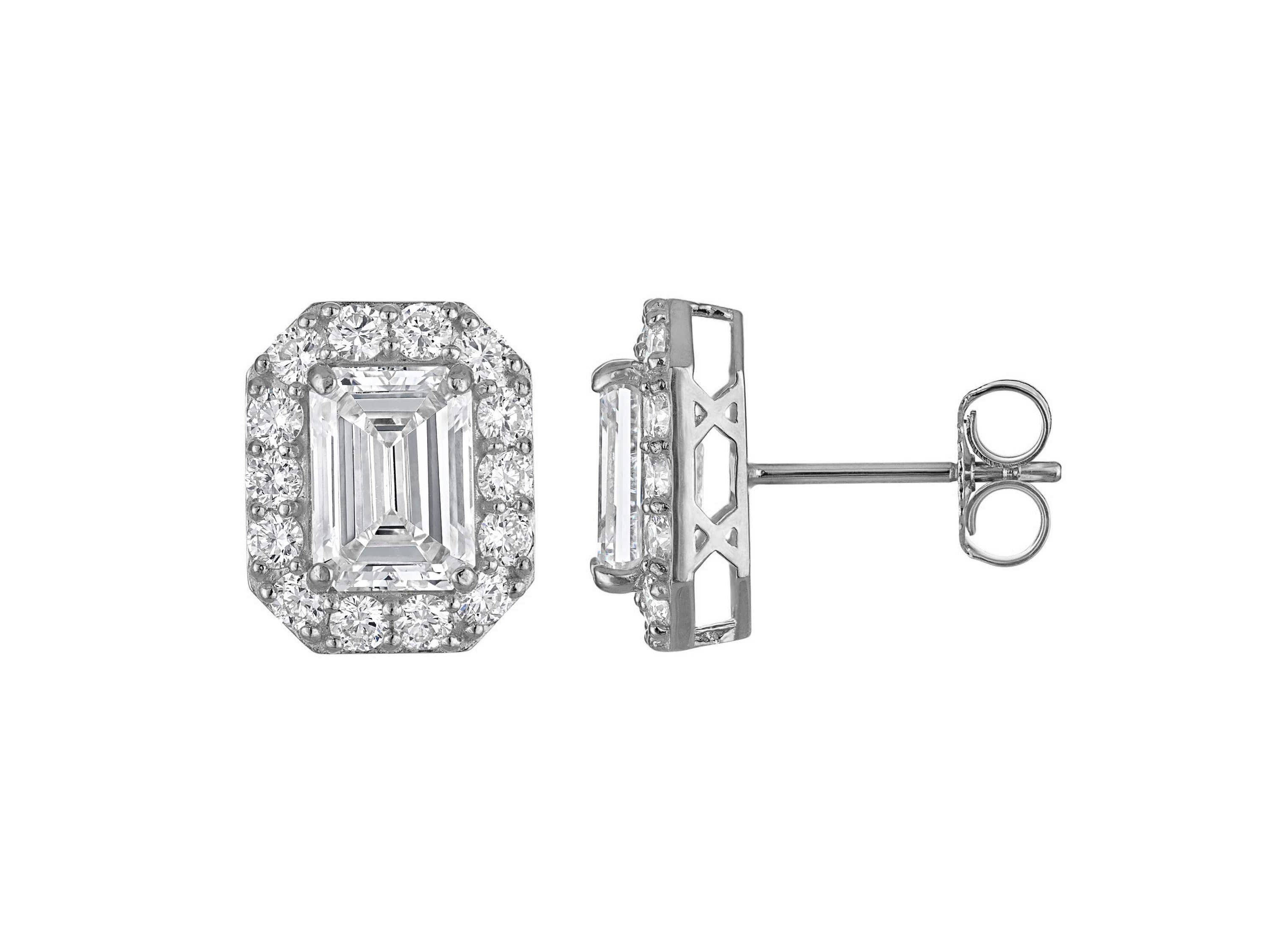 Lab Created 14K White Gold 2.75 cttw Lab-Grown Diamond Emerald Halo Stud Earrings