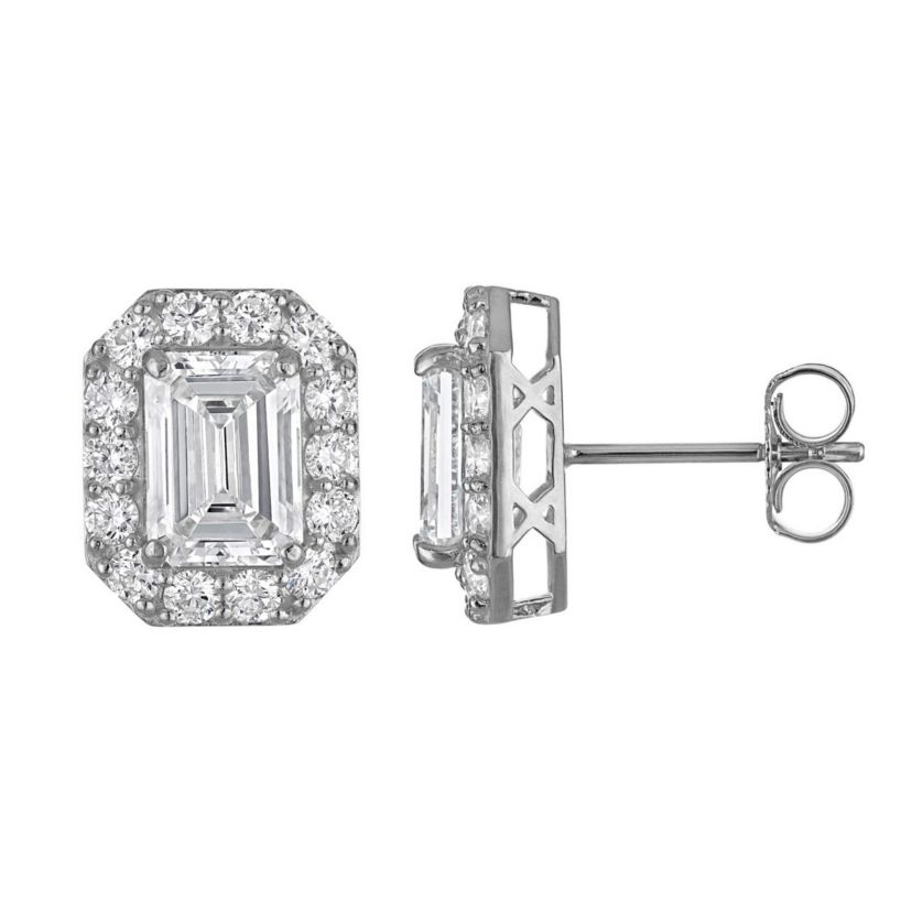 Lab Created 14K White Gold 2.75 cttw Lab-Grown Diamond Emerald Halo Stud Earrings